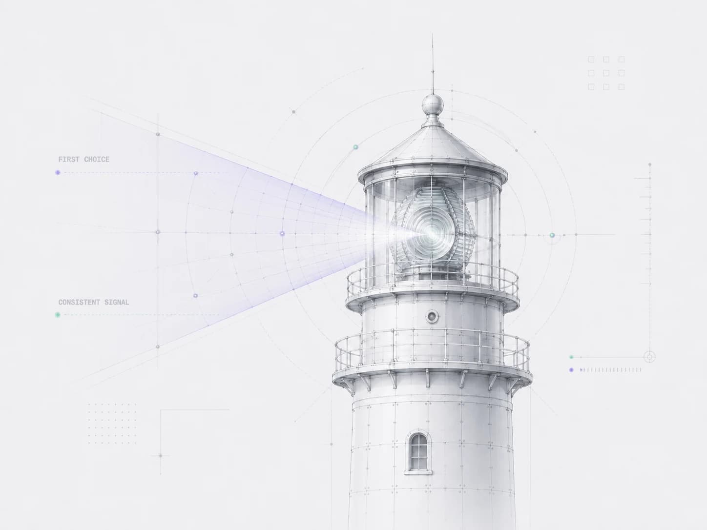 Lighthouse technical illustration annotated with first choice and consistent signal