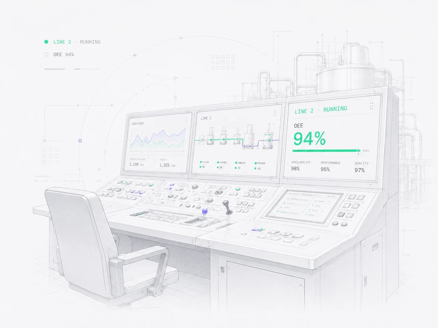 Production line control console, technical illustration